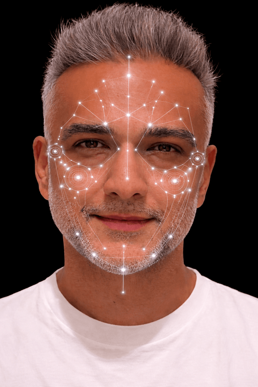 Man's face with Reaalign skin scan mapping